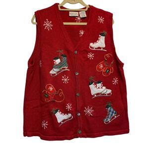 VTG Basic Editions Holiday Sweater Vest 2X Red Kitschy Grandmacore Christmas